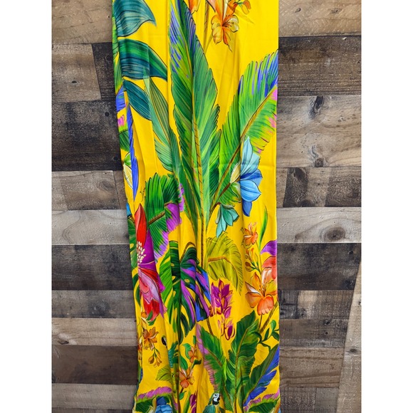 Farm Rio Yellow Tropical Parrot Hibiscus Floral Maxi Dress Small Spaghetti Strap - Picture 4 of 8